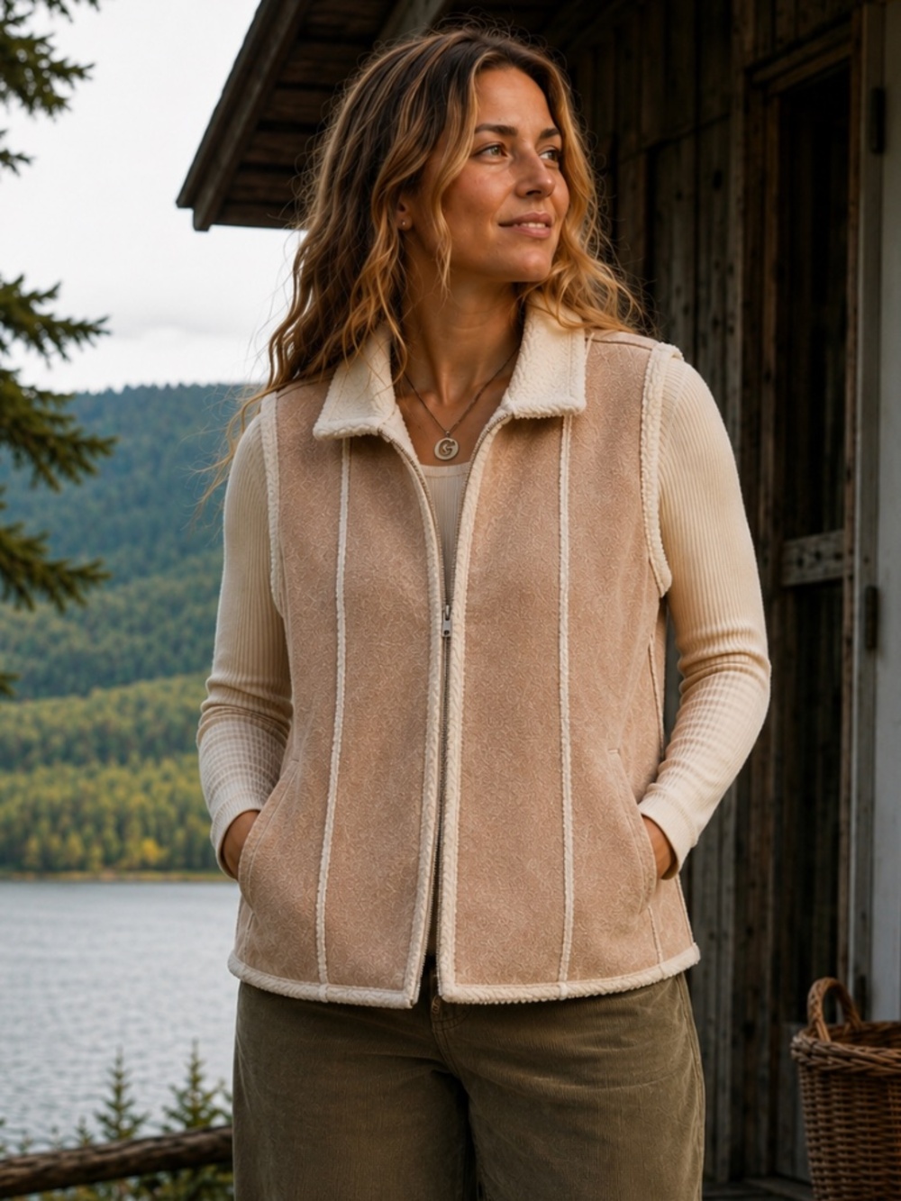 Tan Faux Suede Shearling Sherpa Vest Y2K Boho Western